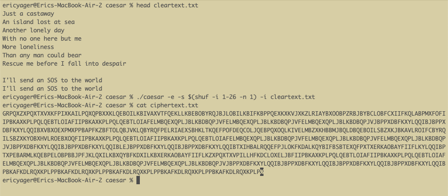 Encrypting with a caesar cipher.